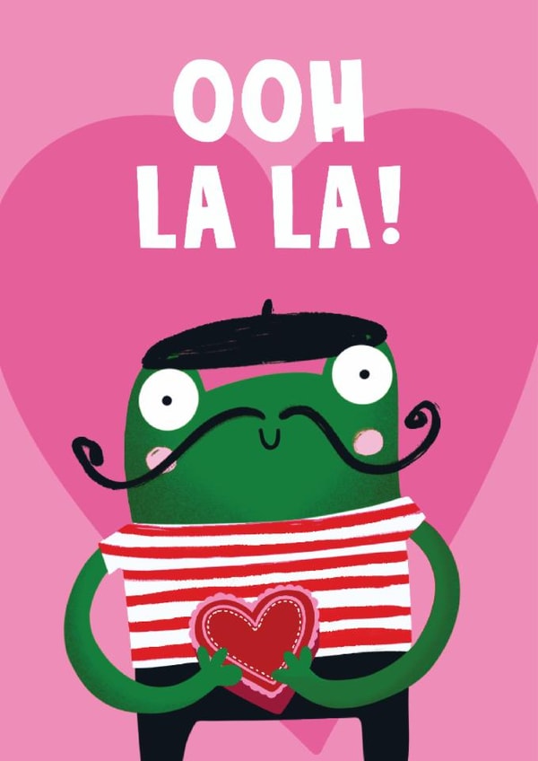 Cute Valentine's Day/Anniversary Card - Ooh La La - French Frog Illustration created by Lucy Maggie Designs