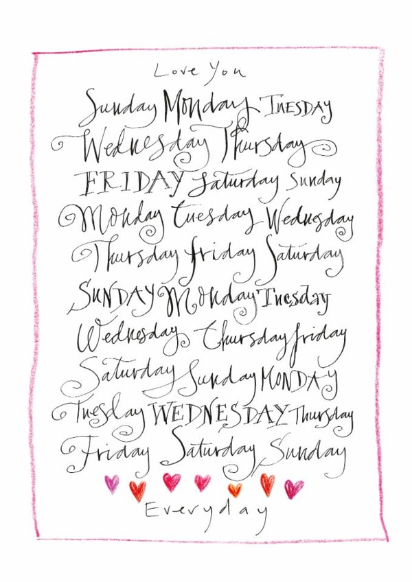 Traditional Valentine's Day Card - Love You Everyday created by Gabrielle Solly Illustration