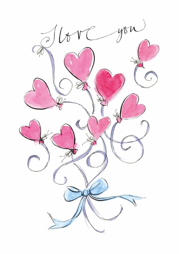 Traditional Valentine's Day/Anniversary Card - Heart Balloons created by Gabrielle Solly Illustration