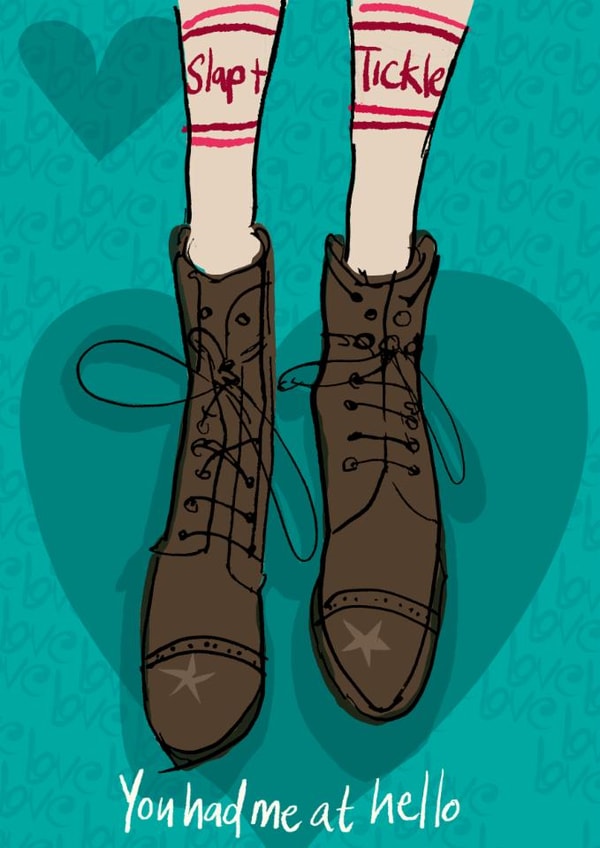 VALCOMP Valentine/ anniversary/ cheeky Slap & Tickle card - you had me at Hello created by Higgledy Ink Illustration