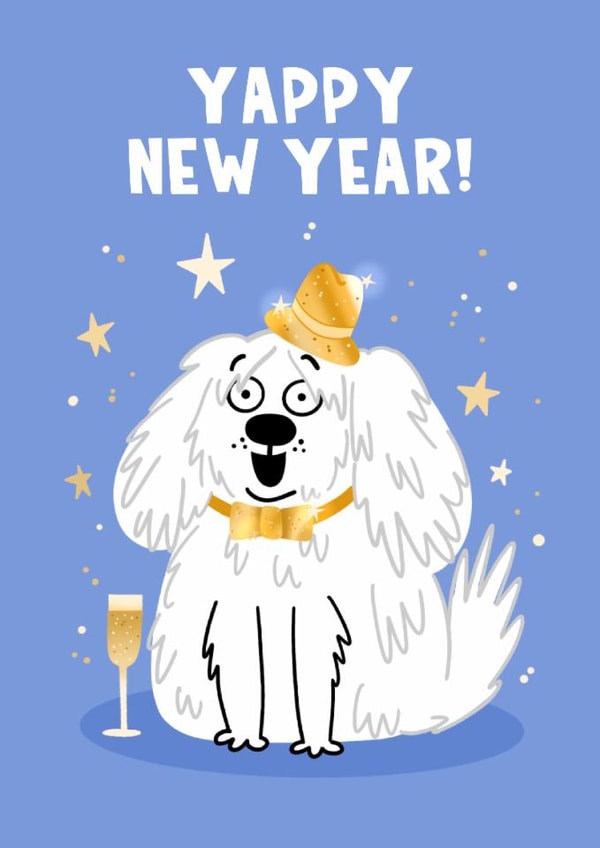 Cute New Year Card - Yappy New Year! - Dog created by Lucy Maggie Designs
