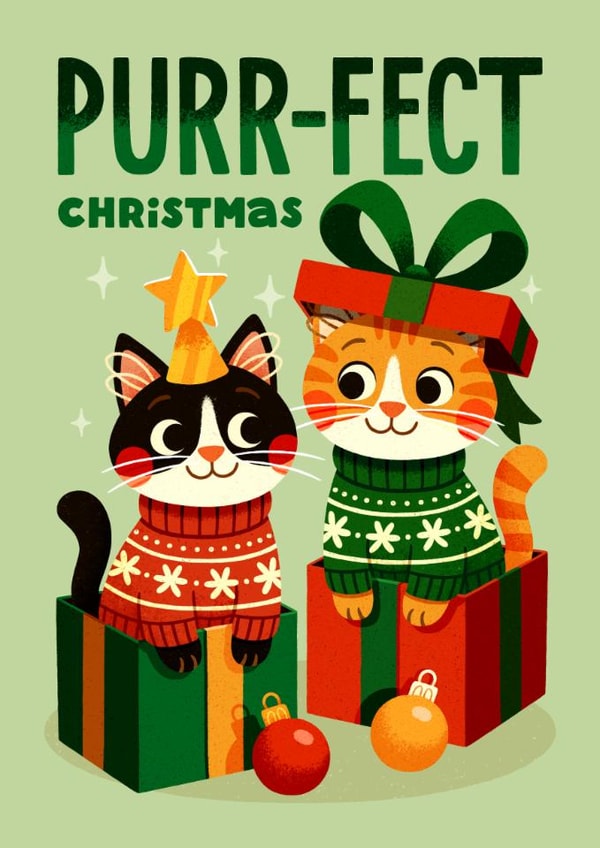 Cute Cat Christmas Card - Purr-fect Christmas - Cat Lover - Significant Other created by Folio | Ian Owen