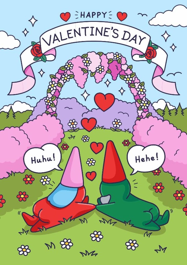 Cute Valentine's Day Card - Gnome Couple - Laughing created by Cheeky Legends