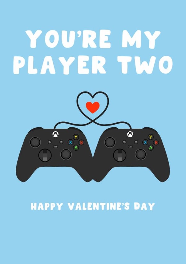 Cute Valentine’s Day Card - You’re My Player Two - XBox Controllers created by Pink Peach Cards