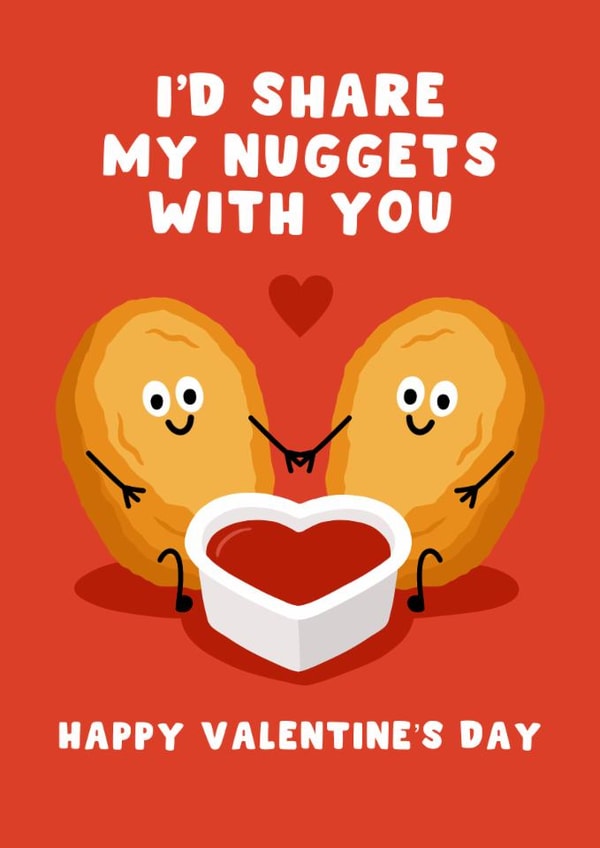 Cute Valentine's Day Card - Chicken Nugget Sharing - I'd Share My Nuggets With You created by Pink Peach Cards