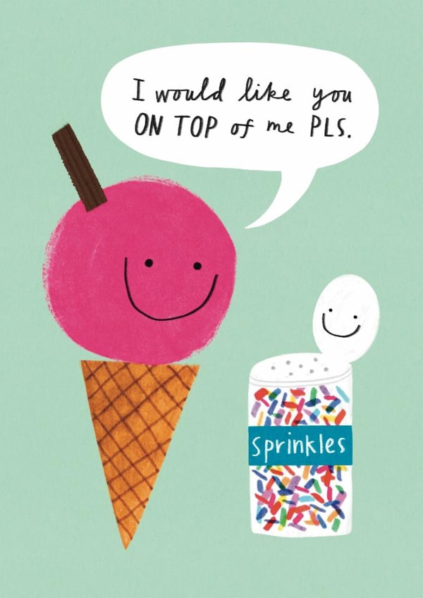Cheeky Valentine's Day Card - Ice Cream & Sprinkles - Like You On Top Of Me created by Alice Mole Illustration