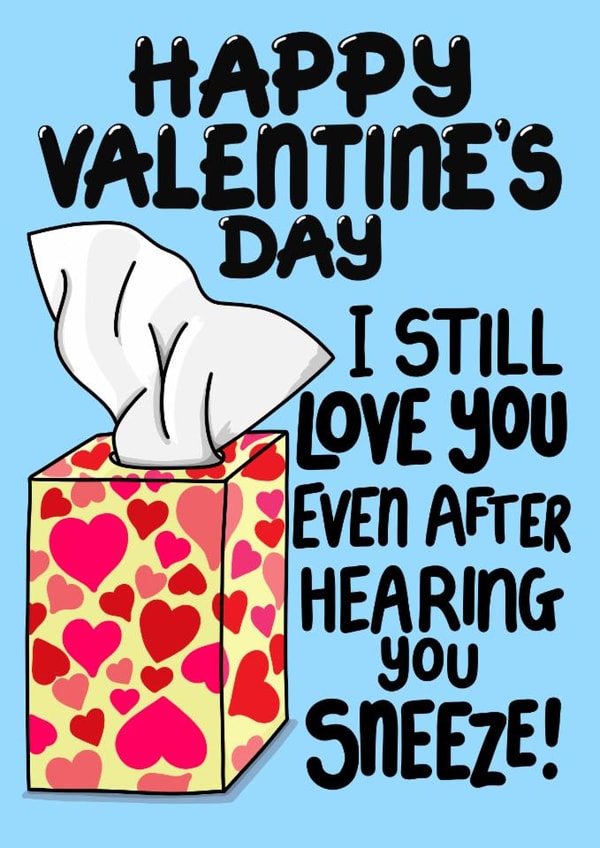 Funny Valentine’s Card – I Still Love You Even After Hearing You Sneeze created by Louise Burgoyne