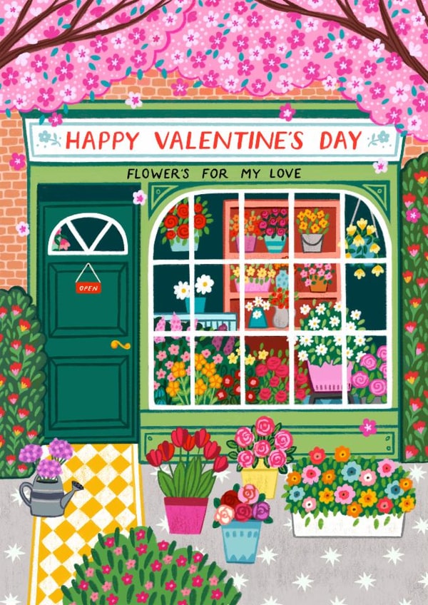 Traditional Flower Florist Valentine's Day Card -For Fiancé, Girlfriend, Wife created by Pear Tree Press