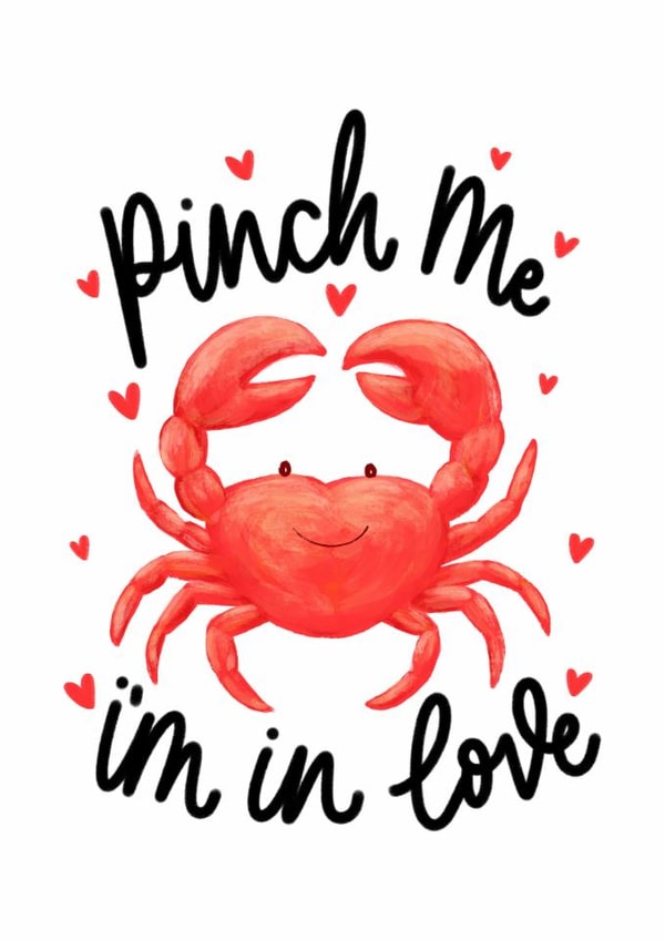 Cute Crab Valentine’s Day Card - Pinch Me I’m In Love - Hearts created by Ria Hope Design