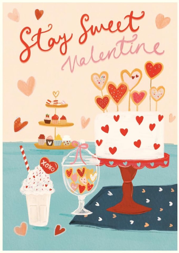 Cute Valentine’s Day Card – Sweet Desserts & Hearts – Stay Sweet created by Krupali Patel