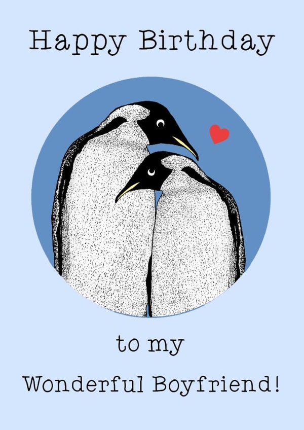 Cute Birthday card for Boyfriend- Penguins created by Beth Higgins Art