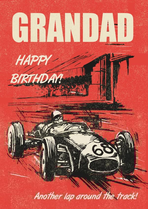 Classic Birthday Card - For Grandad - Retro Race Car created by Rocket68
