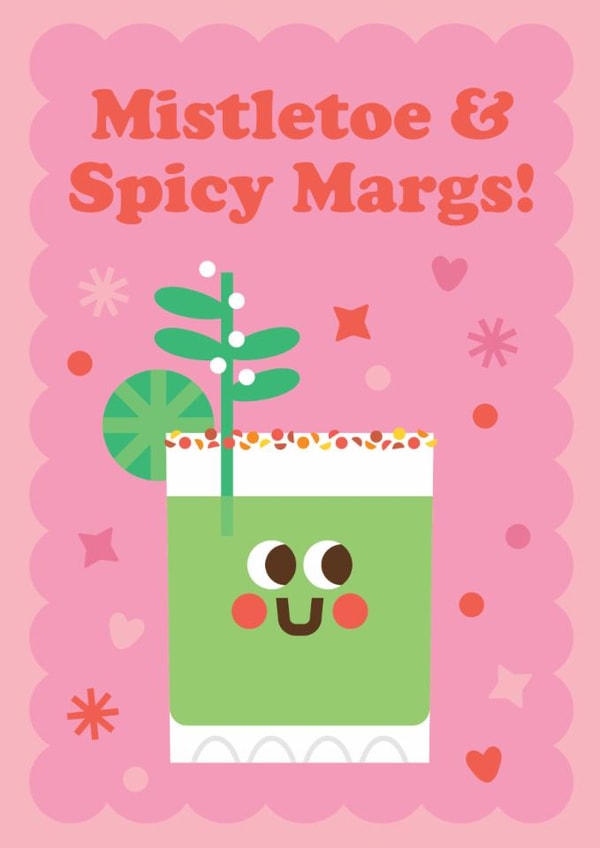 Funny Margarita Christmas Card – Spicy Margs Under the Mistletoe created by Studio Boketto
