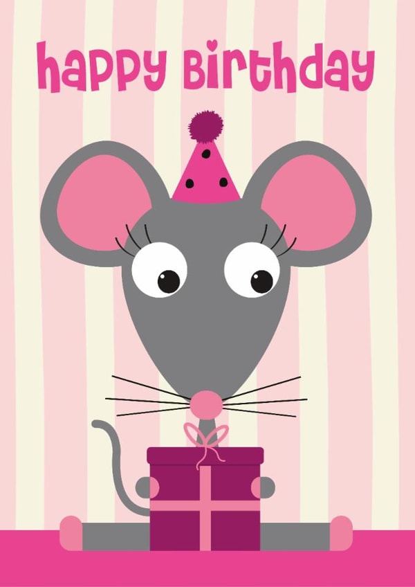 Cute Children's Birthday Card - Mouse created by Stripey Cats