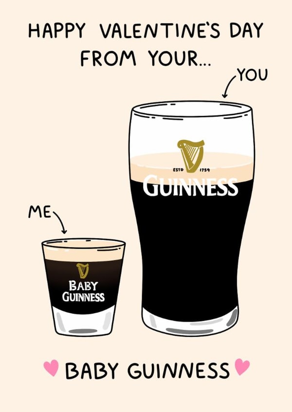 Cute Baby Guinness Valentine's Day Card For Boyfriend/Husband - Split The G created by YAWN DESIGNS