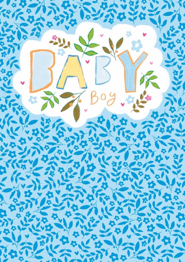 Pretty New Baby Card - Baby Boy - Floral Typography created by Paper Salad