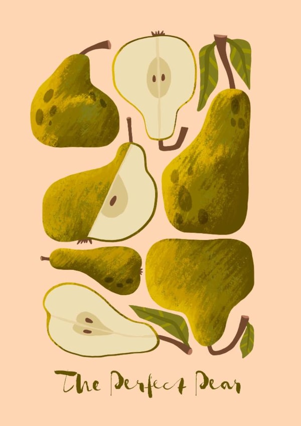 The Perfect Pear Anniversary Card - playful, painterly illustration for couples created by Tiny & Tenacious