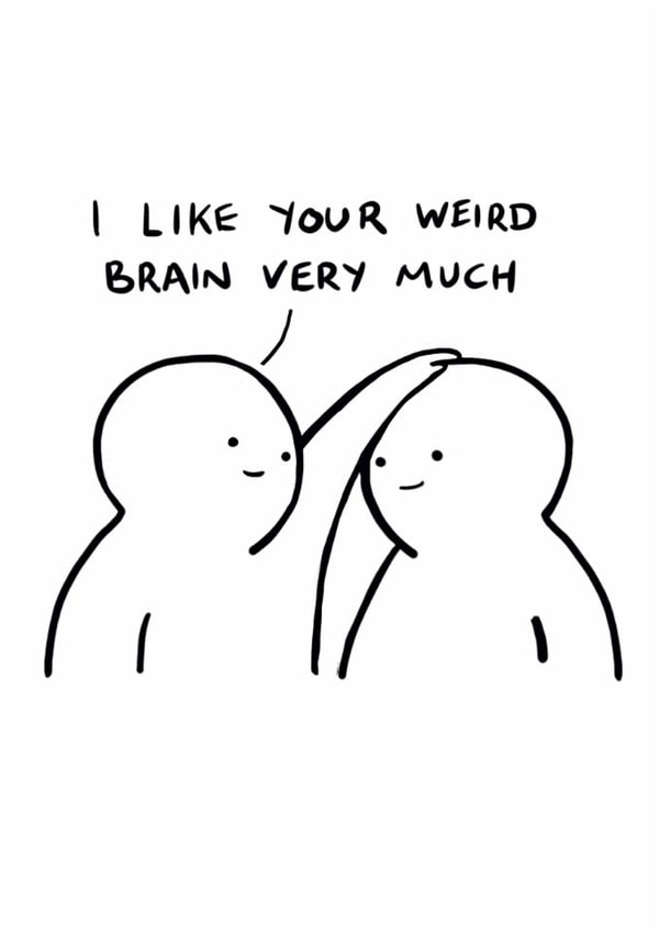 Cute Valentine’s Day/Anniversary Card - I Like Your Weird Brain Very Much created by Studio Boketto