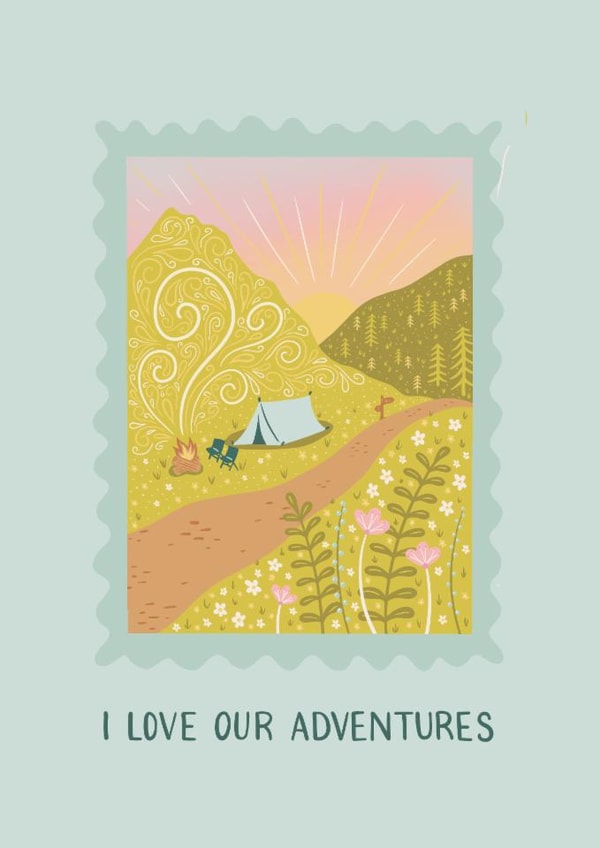 Cute Anniversary Outdoors Adventure Couple Camping Card - I love our adventures! created by Ellie Maguire