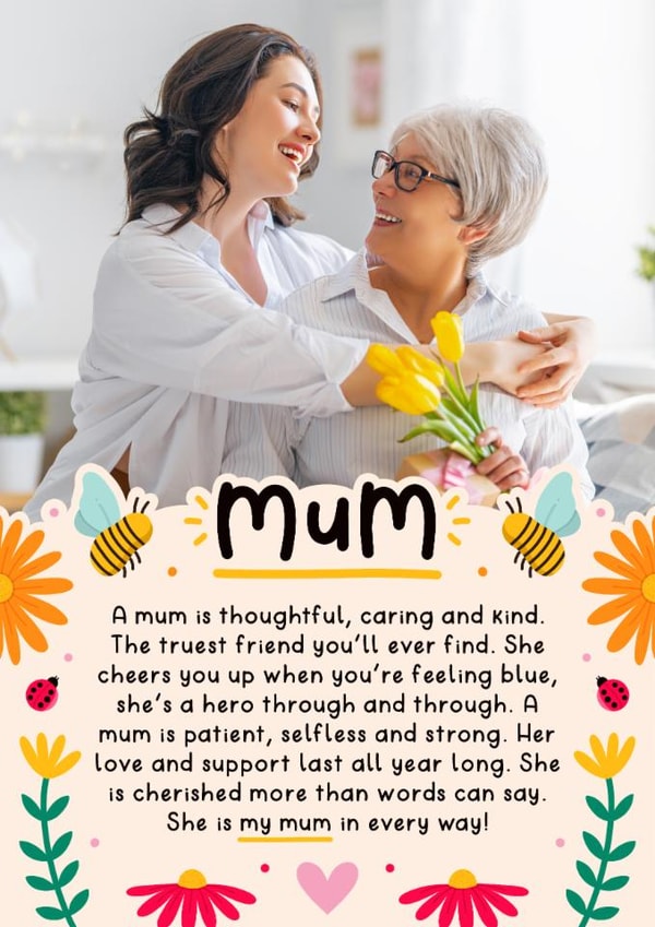 Classic Mother's Day Card - Heartfelt Poem - Caring And Kind created by Joanne Hawker