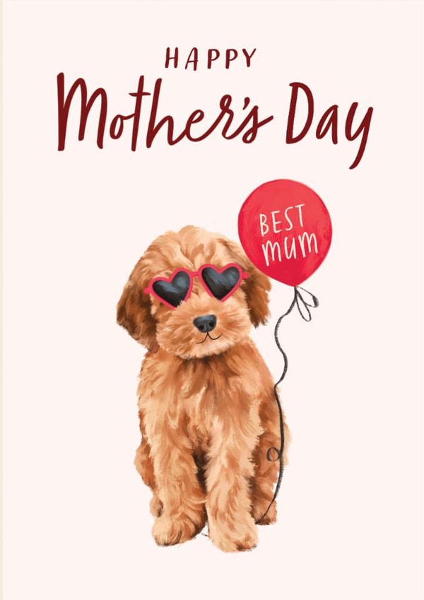 Cute Mother's Day Card - Cockapoo Dog - Balloon - Best Mum created by Debbie Daley Illustrations