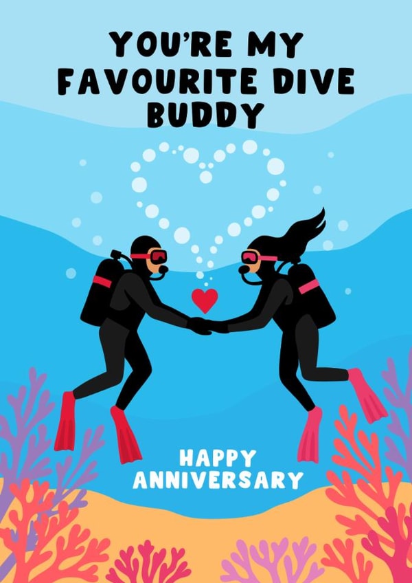 Cute Anniversary Card - Scuba Diving - My Favourite Dive Buddy created by Pink Peach Cards