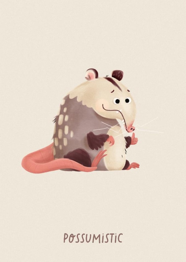 Funny Good Luck Card - Possumistic - Possum created by Mia Tivey Illustration
