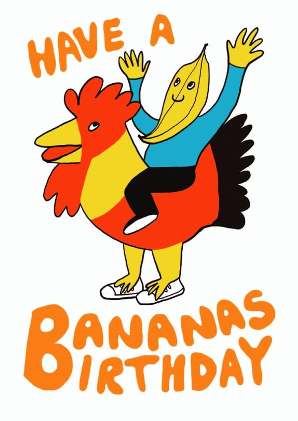 Funny Bananas happy Birthday Card – person in Chicken Costume with Banana Head created by Trashy Mags