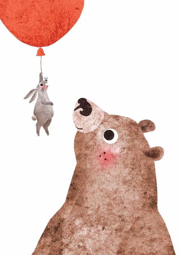 Cute Birthday Card - Bear & Bunny - Balloon created by Emily Nash Illustration