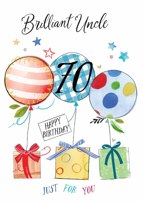 Traditional 70th Birthday Card - For Uncle - Balloons created by Katie Phythian Design