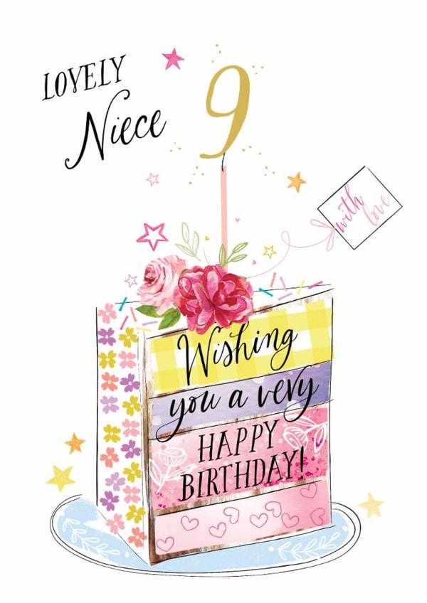 Traditional 9th Birthday Card - For Lovely Niece - Cake created by Katie Phythian Design