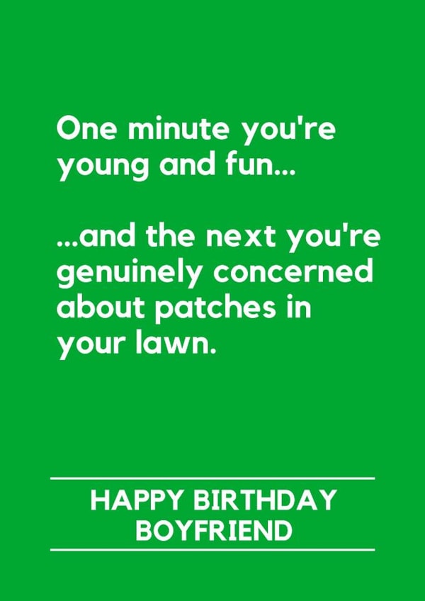 Funny Birthday Card - For Boyfriend- Lawn Patches - Gardening created by Making Lemonade
