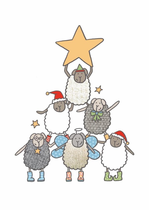 Funny Sheep Christmas Card – Woolly Christmas Tree with Star created by FELLTARN