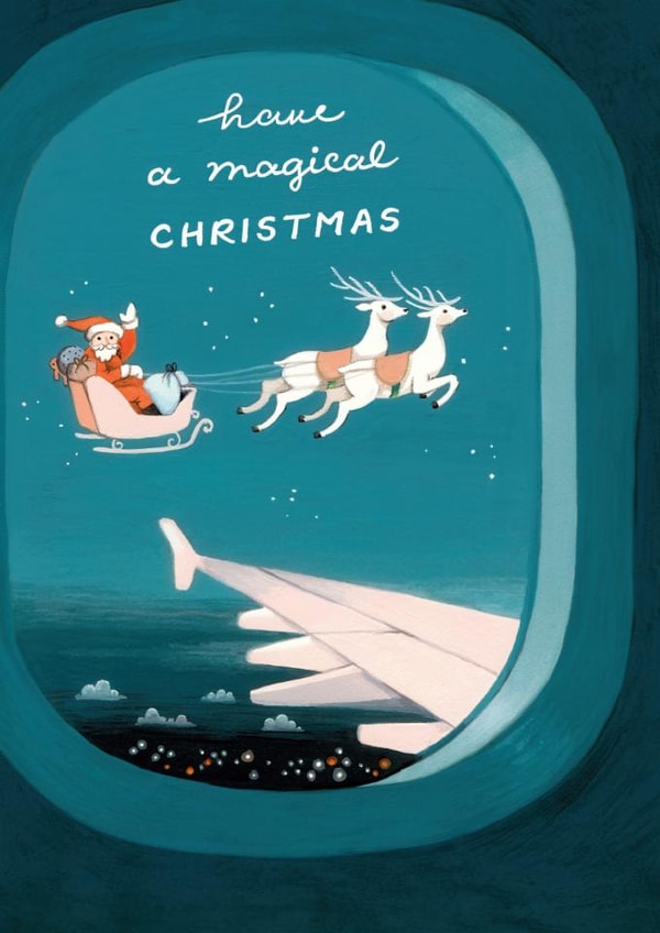 Cute Christmas Card - Santa's Sleigh - Airplane Window created by Ohh Deer