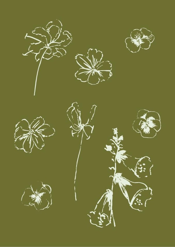 Whimsical sketchy floral design card for any occasion. created by Kate Seaward