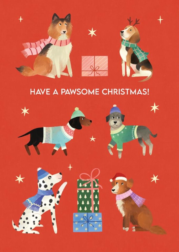 Cute Christmas Card – Have a Pawsome Christmas – Festive Dogs created by Aida Khatmullina