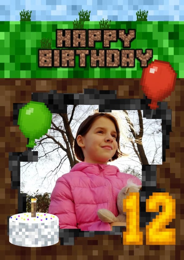 Fun Birthday Card – 12th – Minecraft created by Kerrylovescards