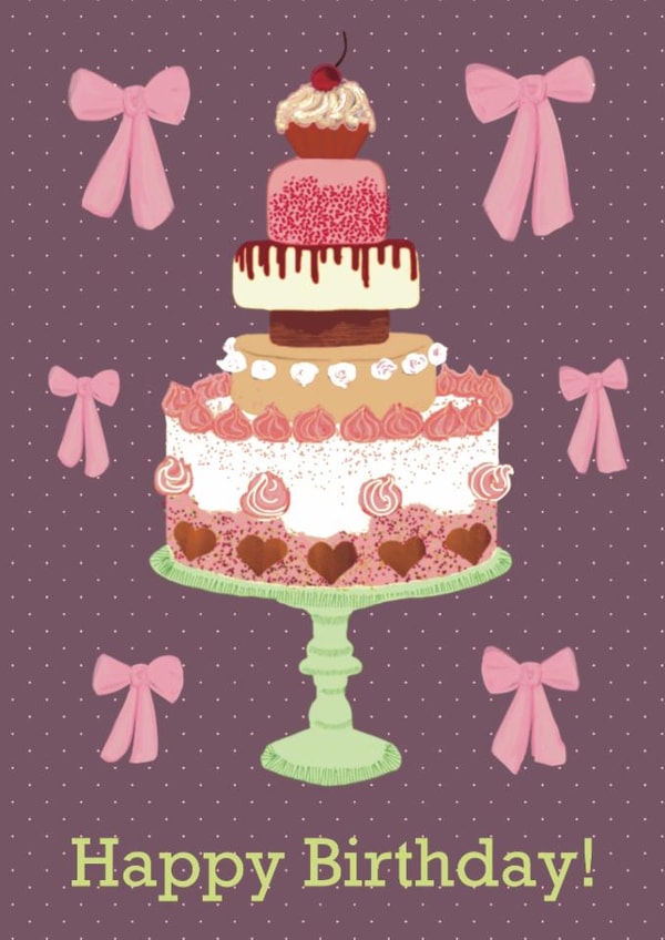 Trendy - cute cake - pink bow - happy birthday! to your loved one. created by Laura Murray