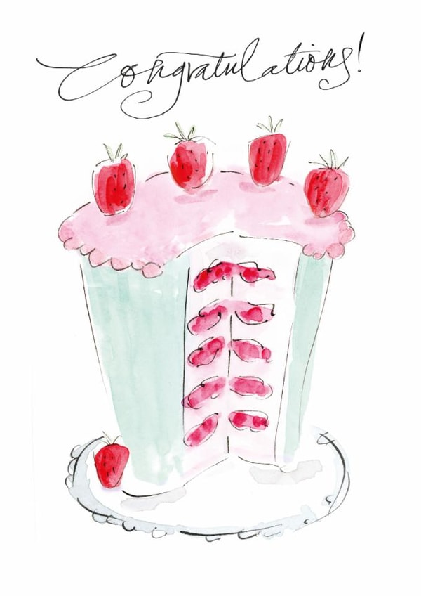 Traditional Congratulations Card - Strawberry Cake created by Gabrielle Solly Illustration