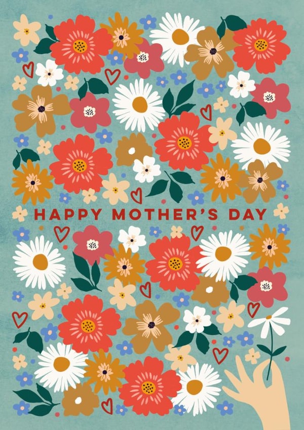 Pretty Mother’s Day Card - Flowers, Hearts And Hand created by Eli the Goat