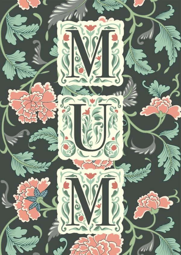 Art Nouveau Floral Mum Card – Elegant Mother’s Day or Birthday Card created by Sad Girl Illustration