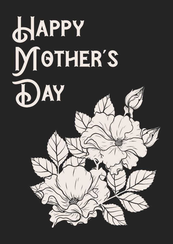 Gothic Mother’s Day Card – Dark Roses & Vintage Script for Alternative Mums created by Sad Girl Illustration