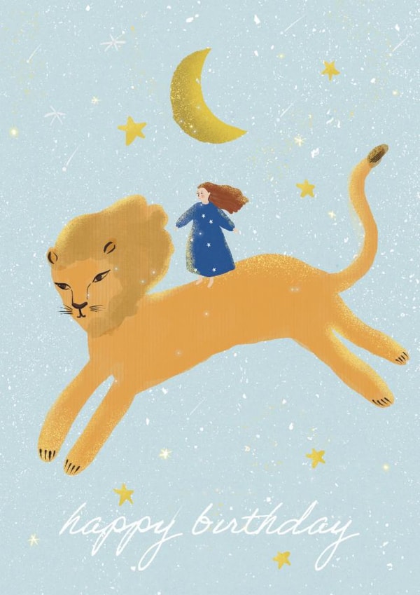 Arty Birthday Card - Lion - Moon & Stars created by Victoria Lucy Williams