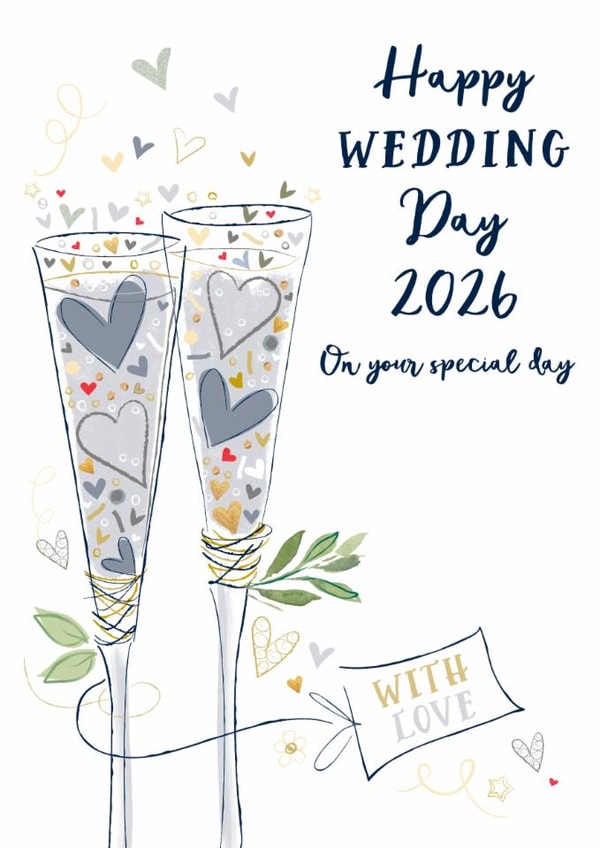 Classic 2026 Wedding Card - Happy Wedding Day - Glasses created by Katie Phythian Design
