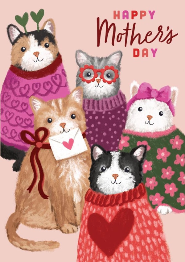 Cute Mother's Day Card - Cats In Jumpers created by Debbie Daley Illustrations