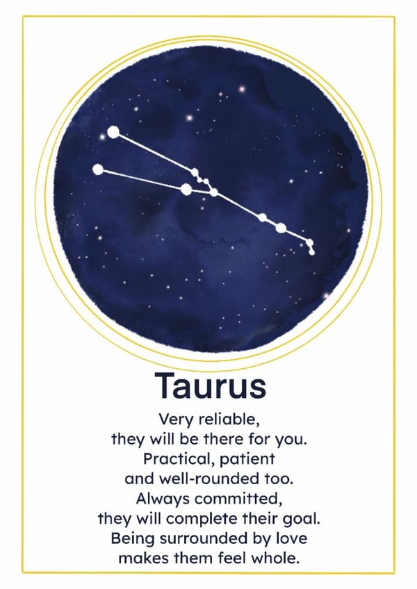 Taurus Birthday Card -  Star Sign Art created by Kelly The Poet