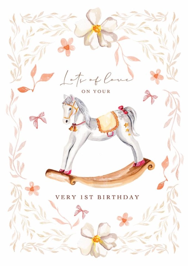 Whimsical rocking horse 1st birthday card created by Samantha