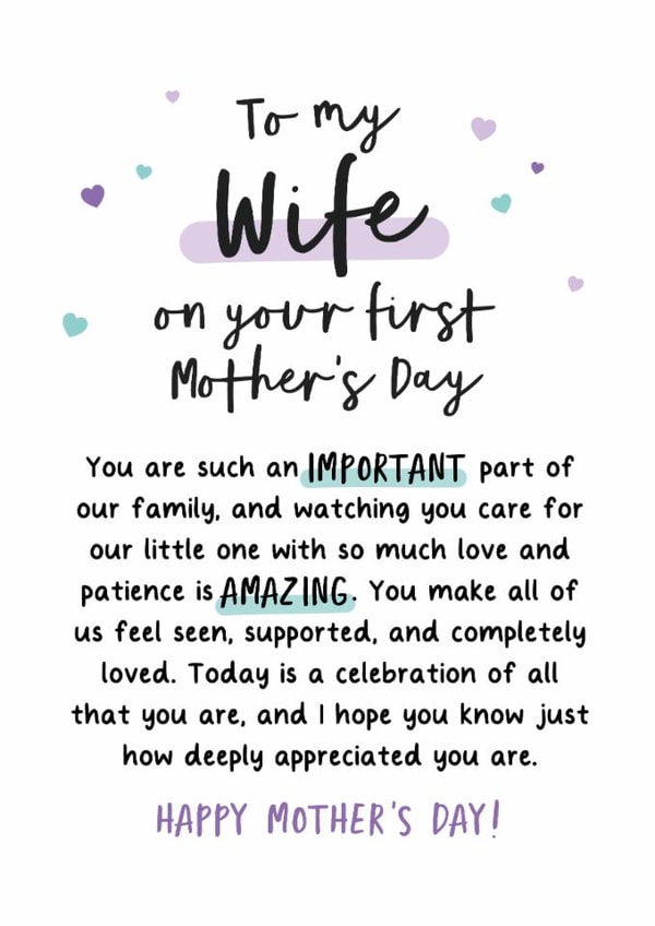 To my Wife on your First Mother's Day - Heartfelt Mother's Day Card created by Kreate Paper Co.