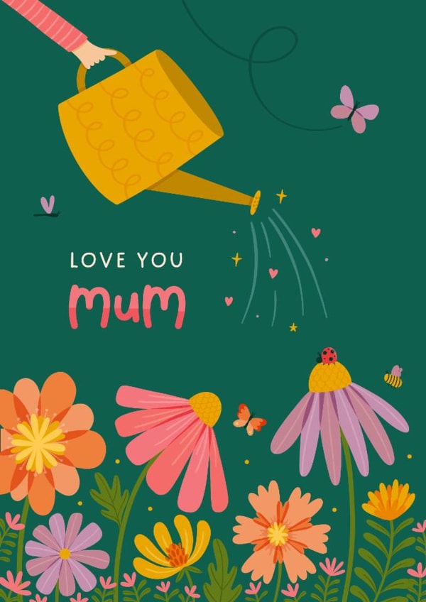 Classic Mother's Day Card - Love You Mum - Watering Flowers | thortful