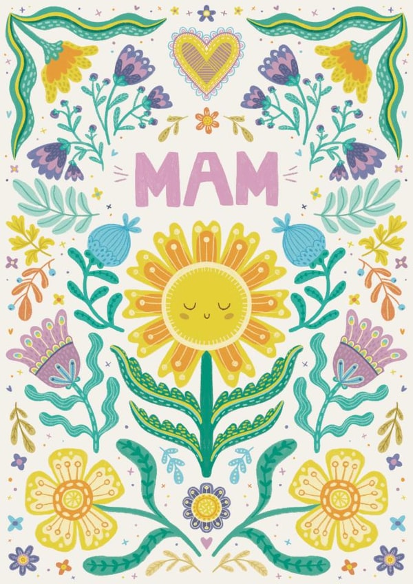 Pretty Mother's Day Card – For Mam – Folk Art Florals created by Hollie McManus Illustration